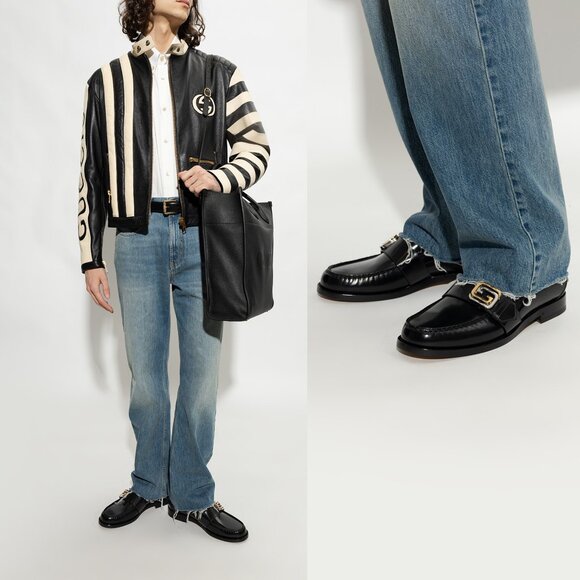 GUCCI SHOES MENS INTERLOCKING G LOGO PLAQUE LEATHER LOAFERS 9 /US 9.5 - Picture 3 of 16